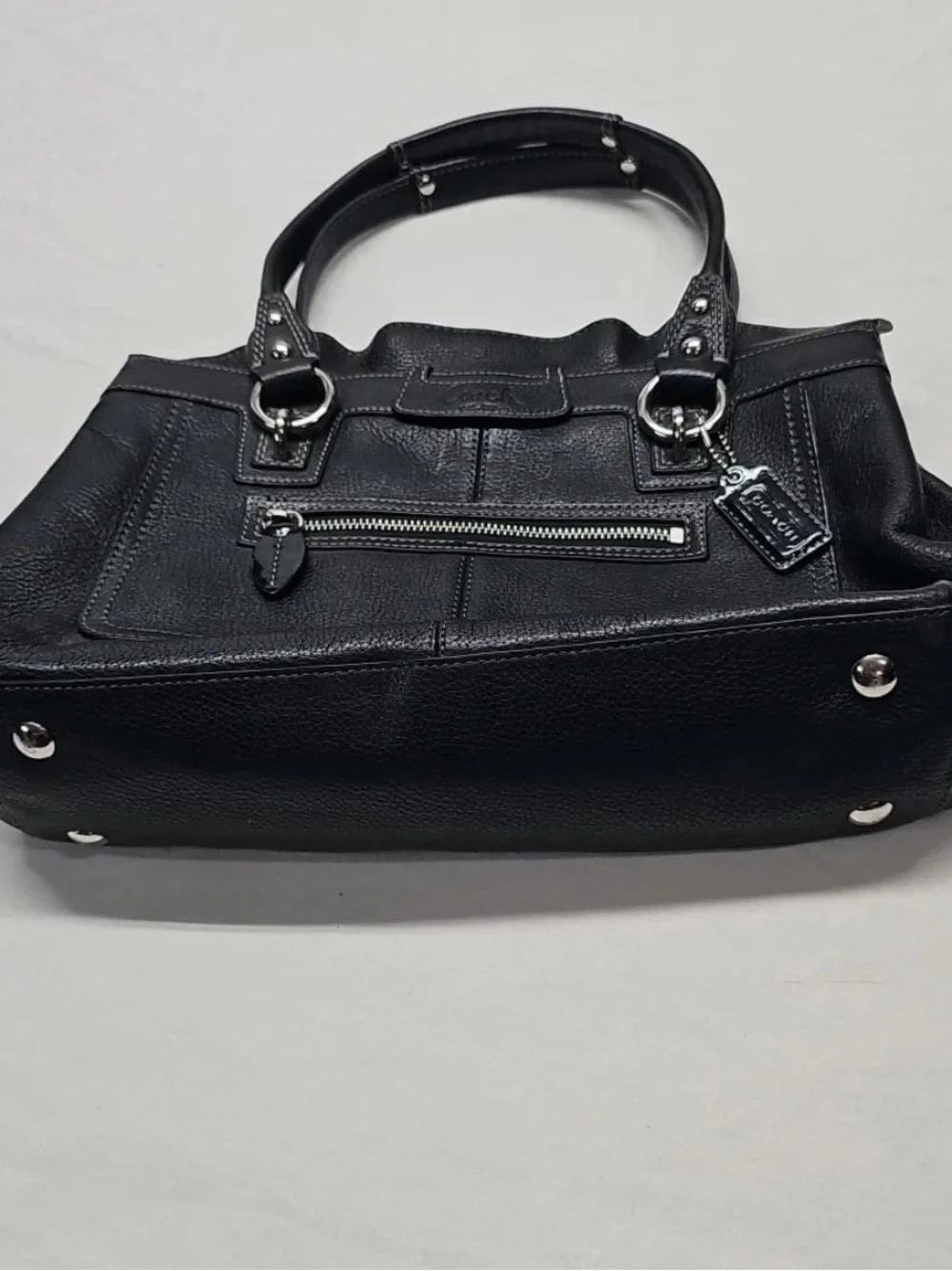 Coach Satchel F14686 Penelope Handbag Ruffled Top Tote Bag Black Pebbled Leather - Picture 4 of 7
